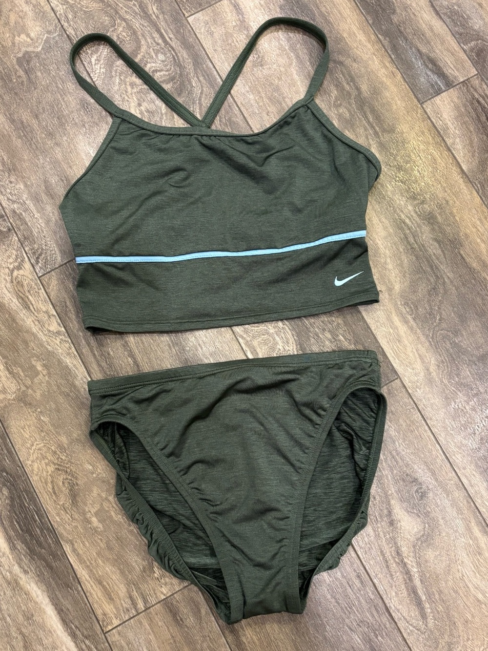 Nike Girls Size 10 Olive Green Tankini Two-Piece Swimsuit